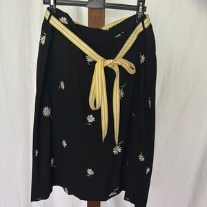 Karen Kane Black Skirt with Floral Embroidery and Yellow Belt